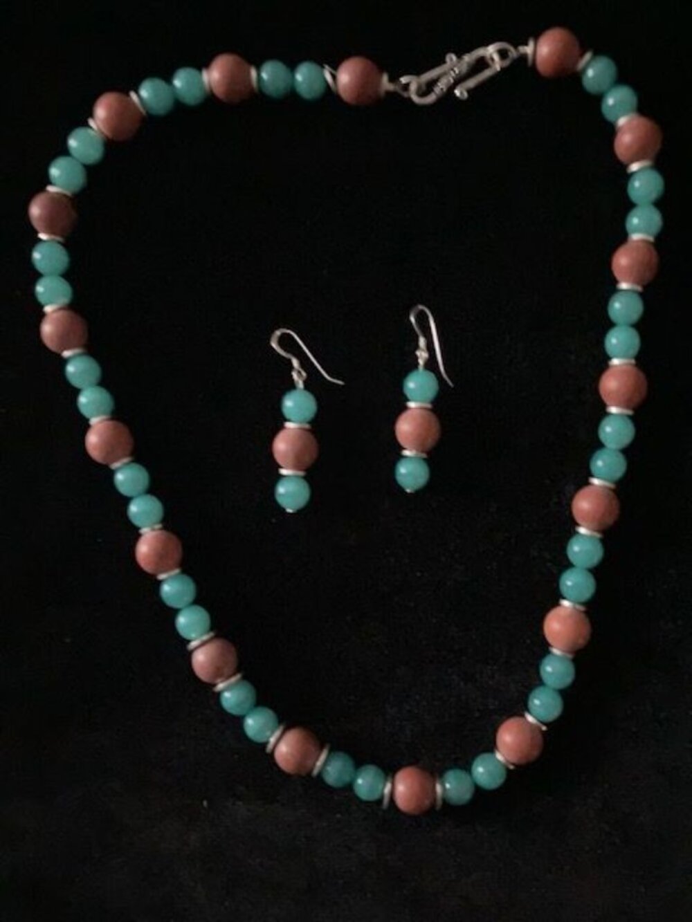 Green and Brown Beaded Necklace and Earring Set